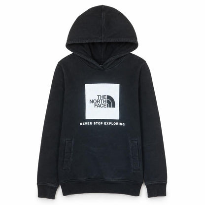 Front view of The North Face boys’ black pullover hoodie l cotton fleece logo sweatshirt