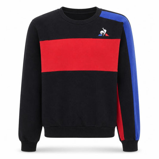 Front view of Le Coq Sportif Men's Black Red Crew Neck Sweatshirt M Sports Style