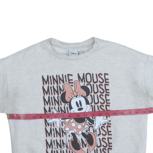 Disney Women Grey Minnie Mouse Crew Neck Pullover Sweatshirt XS
