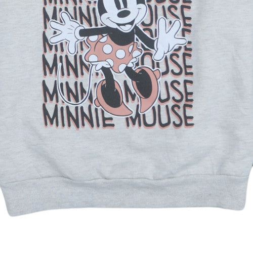 Disney Women Grey Minnie Mouse Crew Neck Pullover Sweatshirt XS