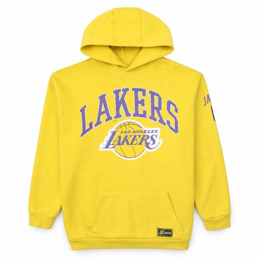 Front view of NBA boys’ yellow los angeles lakers pullover hoodie 13-14 years