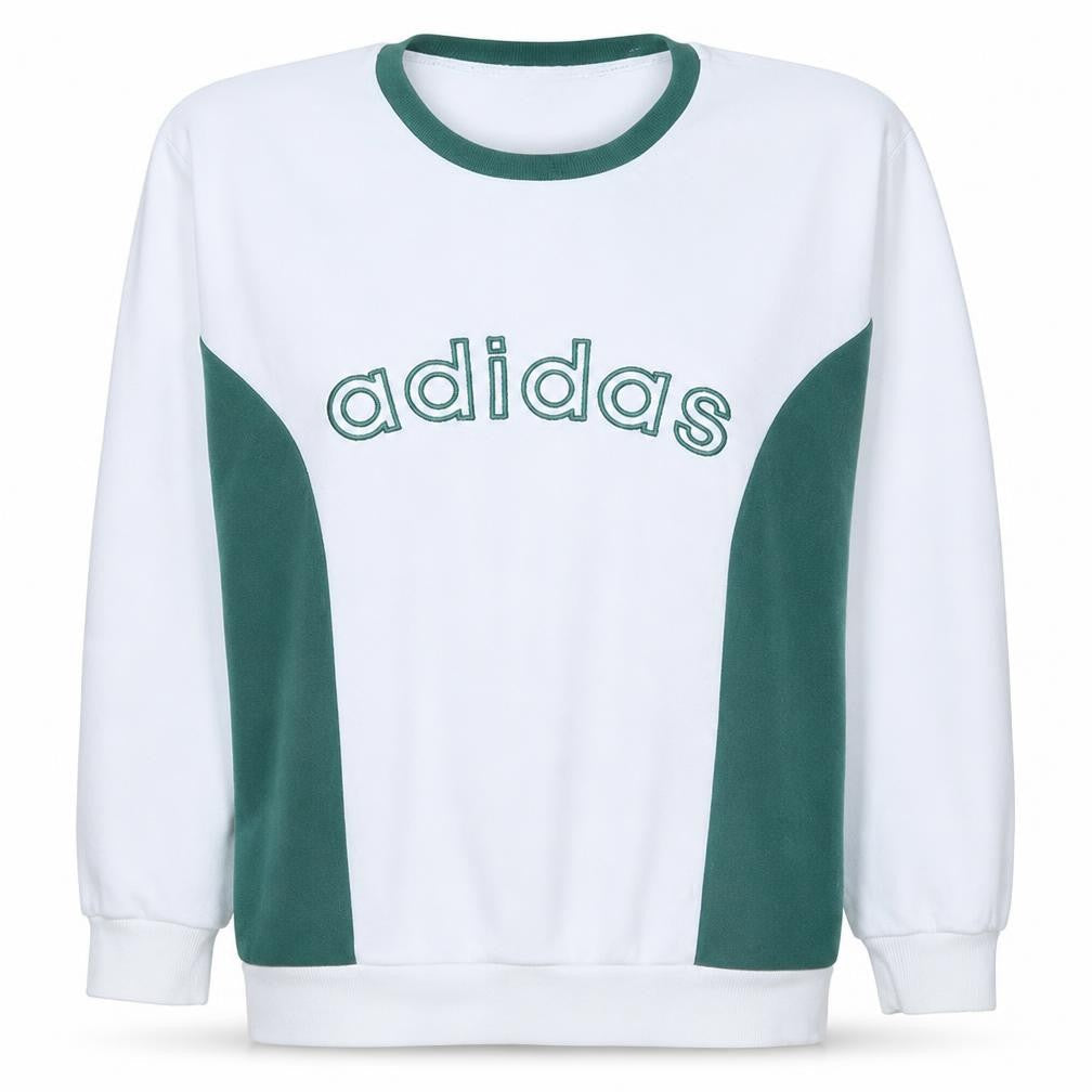 Adidas Womens White Green Pullover Sweatshirt Size 8 Logo Crew