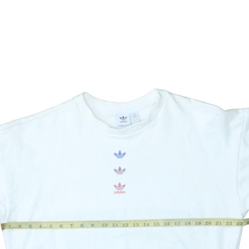 Adidas Womens White Pullover Sweatshirt Size 14 Crew Neck Logo Print