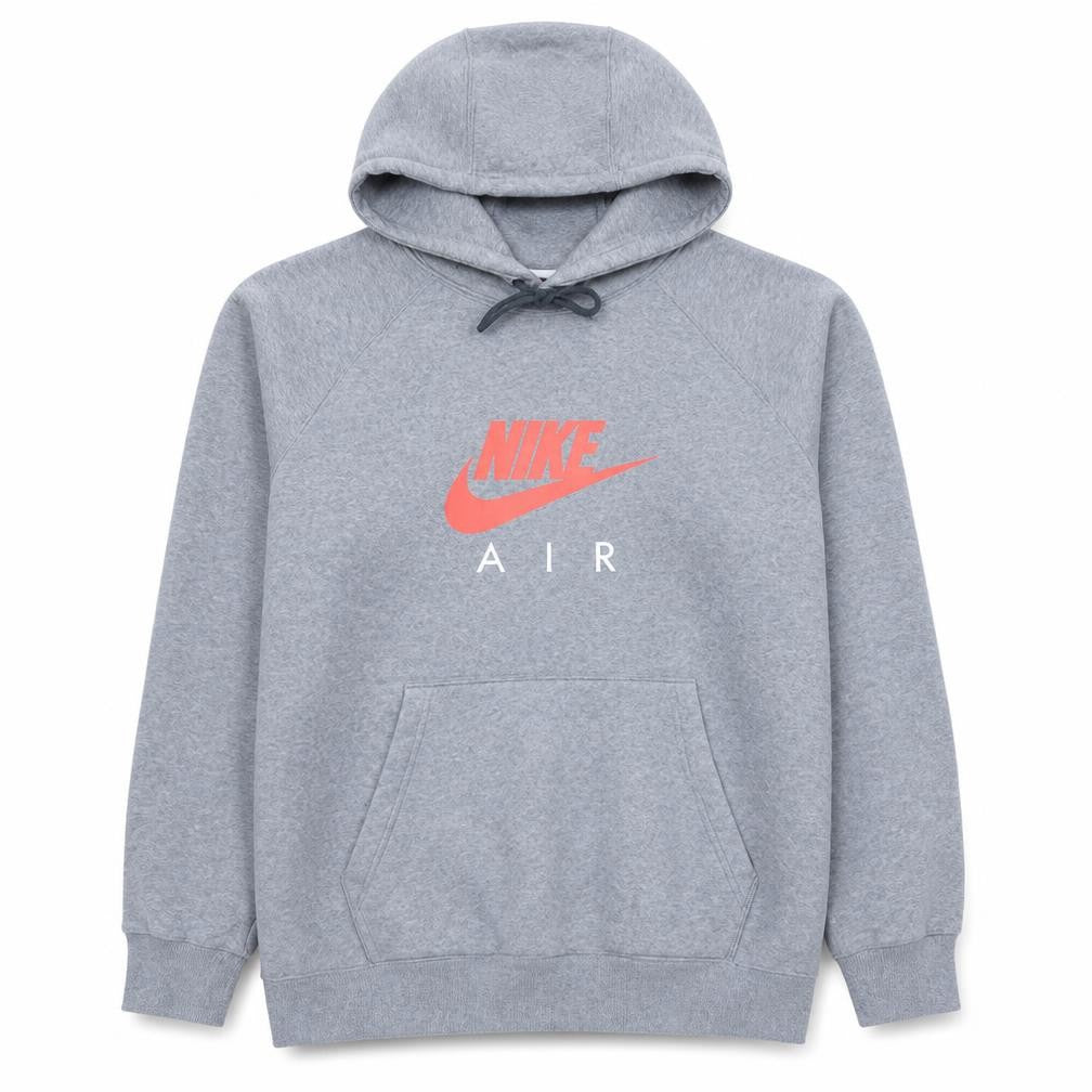 Nike Men Grey XL Pullover Hoodie with Logo Print and Kangaroo Pocket