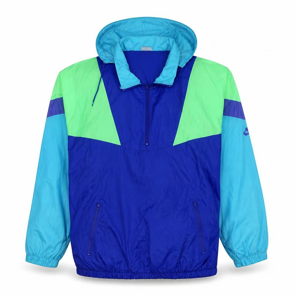 Nike Men's Blue L Windbreaker Jacket 90s Retro Hooded Nylon Shell