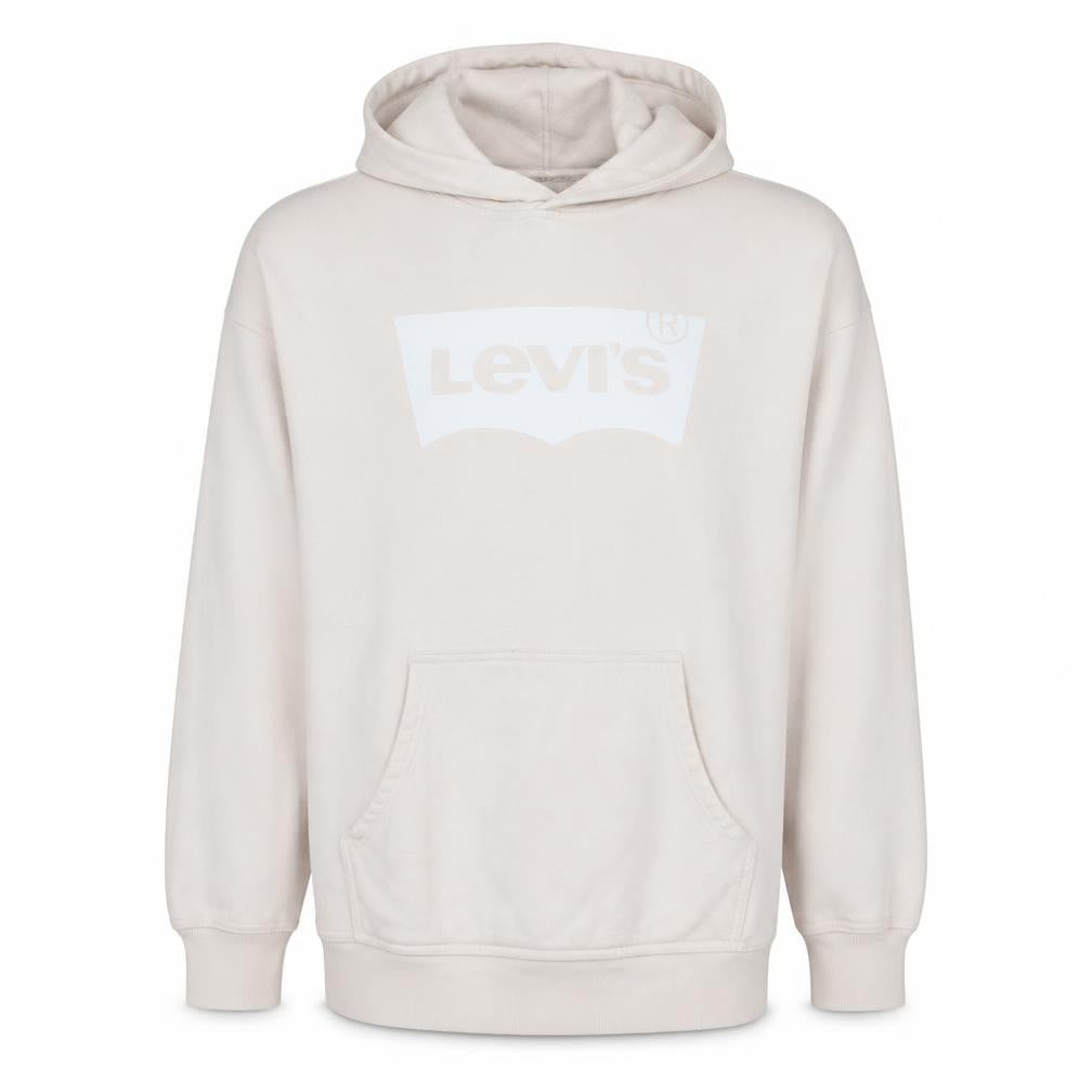 Levi's Men's Beige Pullover Hoodie M Logo Print Fleece Sweatshirt
