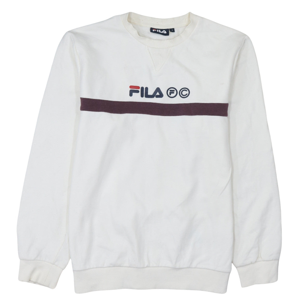 FILA Men’s White Pullover Sweatshirt Size S Logo Crew Neck Jumper