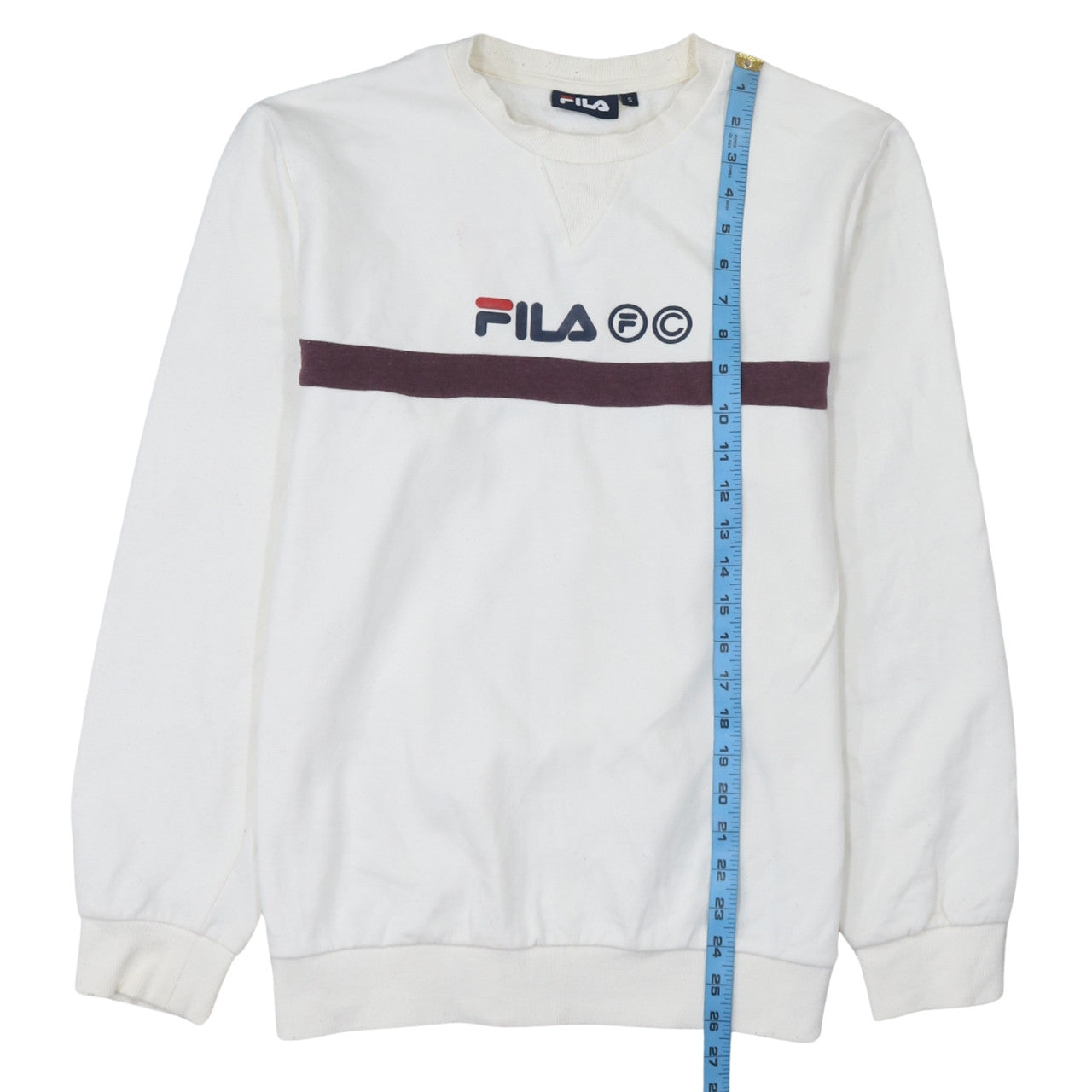 FILA Men’s White Pullover Sweatshirt Size S Logo Crew Neck Jumper
