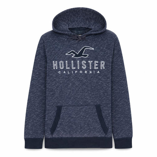 Hollister Men Blue Pullover Hoodie M Fleece Logo Sweatshirt
