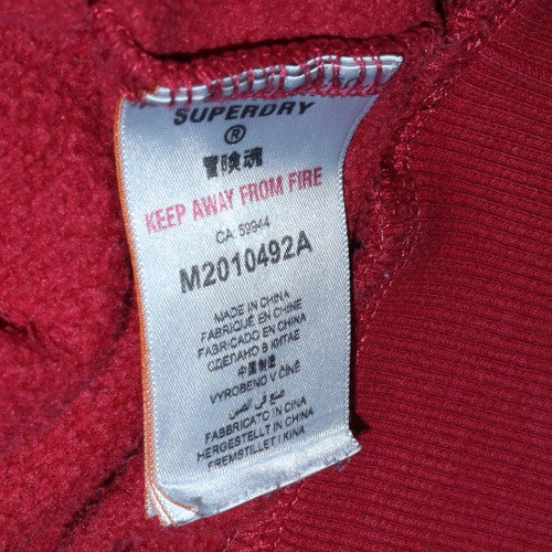 Superdry Mens Red Pullover Hoodie Size M Fleece Logo Sweatshirt