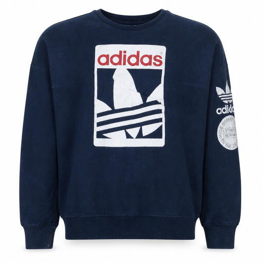 adidas Men Blue Pullover Sweatshirt M Logo Graphic Fleece