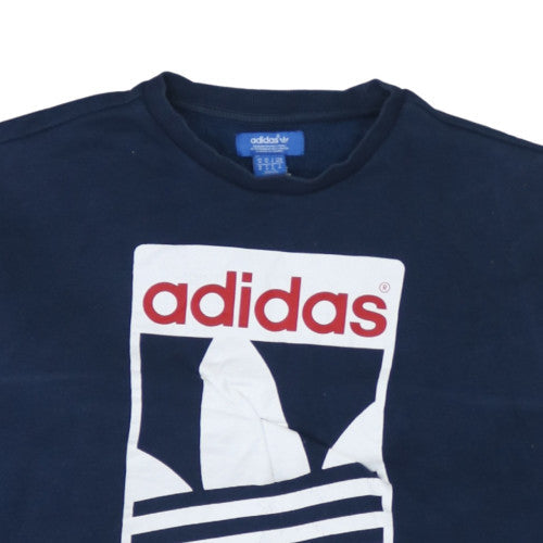 adidas Men Blue Pullover Sweatshirt M Logo Graphic Fleece