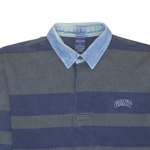 GANT Men's Blue Striped Collared Pullover Sweatshirt L