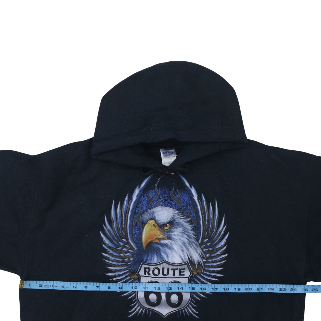Gildan Men’s Black XL Pullover Hoodie Route 66 Eagle Graphic Heavyweight