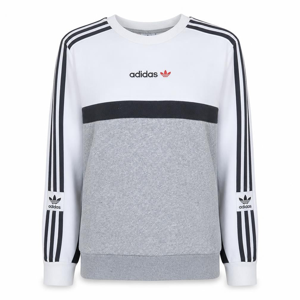Adidas Mens Grey White Crew Neck Sweatshirt L Classic Logo Pullover