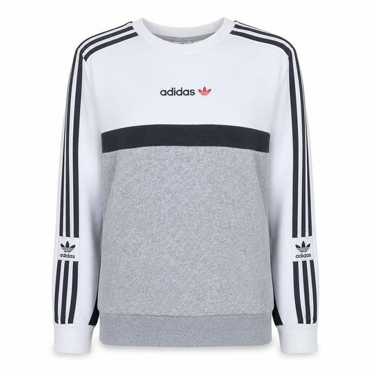 Adidas Mens Grey White Crew Neck Sweatshirt L Classic Logo Pullover