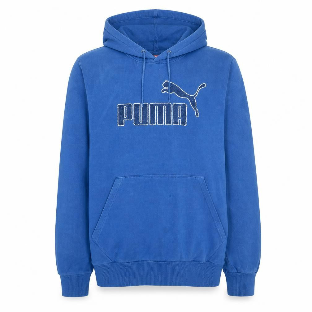 Puma Men's Blue Pullover Hoodie Size M Logo Fleece Sweatshirt