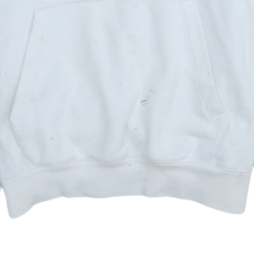 Champion Mens White Pullover Hoodie Medium Logo Sports Fleece
