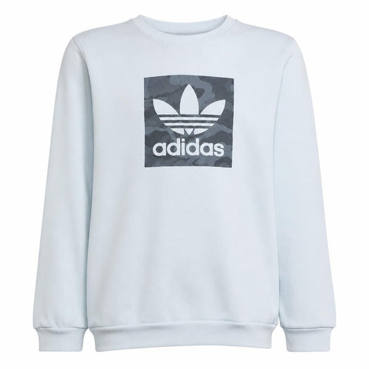 Front view of Adidas boys’ white crew neck sweatshirt xl 15-16 years logo print