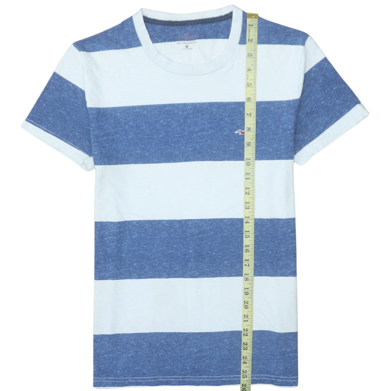 Hollister Men's Blue & White Striped Crew Neck T-Shirt XS