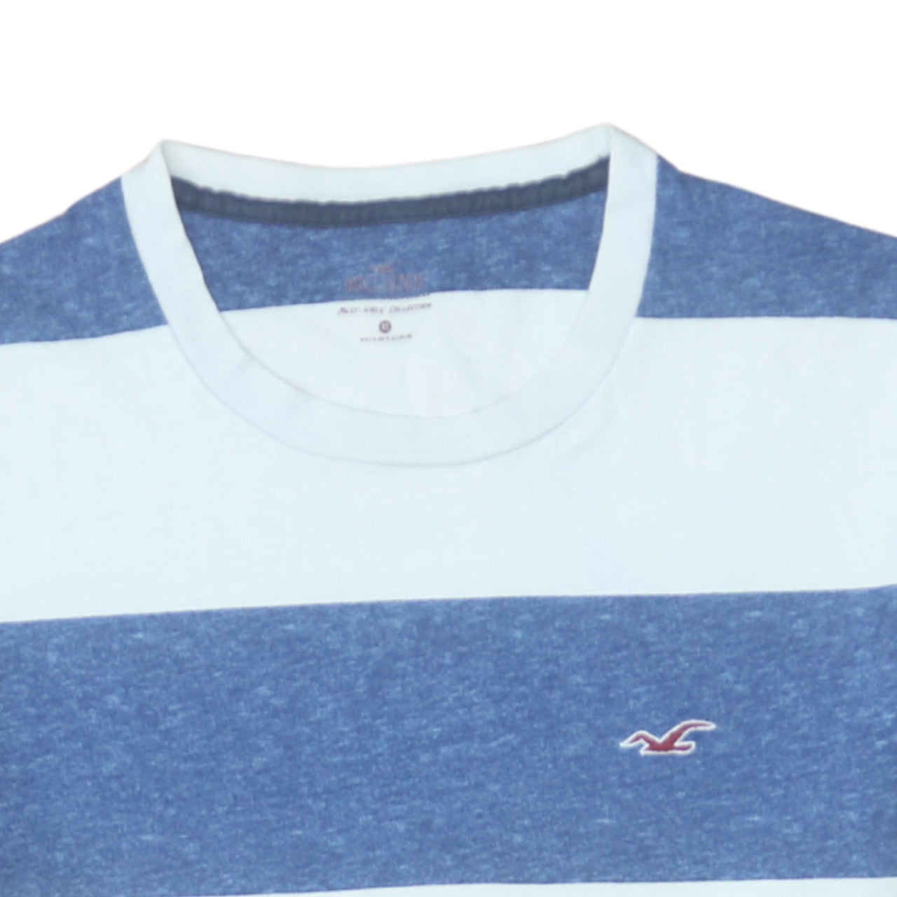 Hollister Men's Blue & White Striped Crew Neck T-Shirt XS