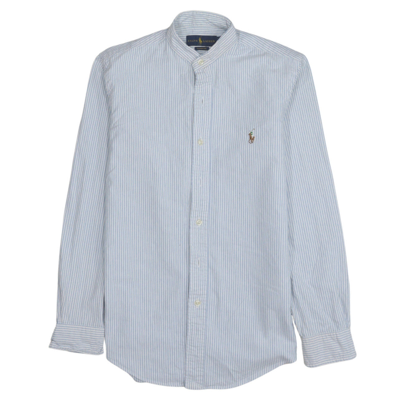 Ralph Lauren Men's Blue Striped Classic Fit Cotton Band Collar Shirt XS