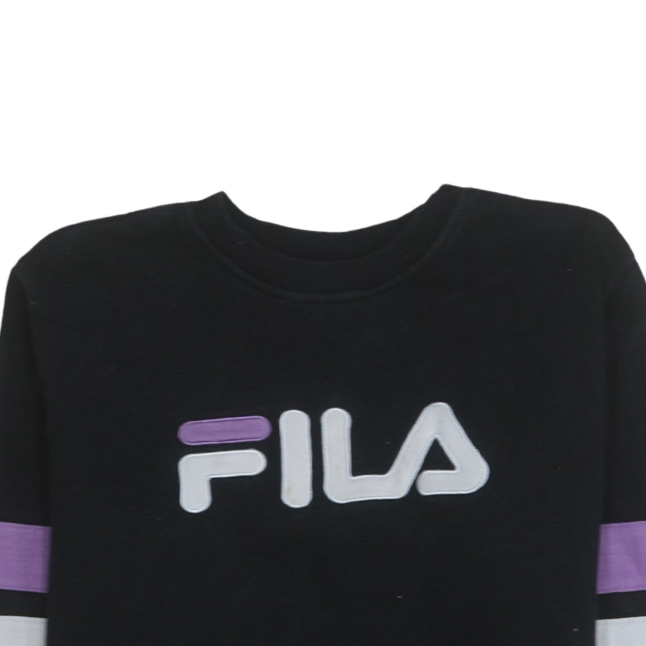 Fila Womens Black Purple Logo Crew Neck Pullover Sweatshirt Size M