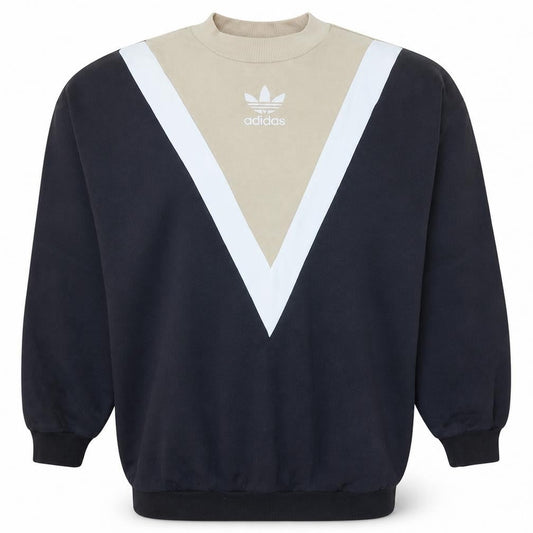 Adidas Women Beige Black Colourblock Crew Neck Sweatshirt Size 16