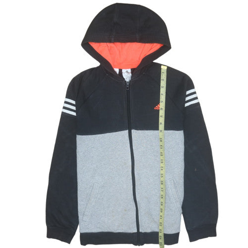 Adidas Boys Black & Grey Full Zip Hoodie 15-16 Years Classic Fleece