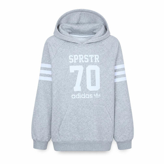 Front view of Adidas girls’ grey hoodie xl 16 years pullover fleece hooded sweatshirt