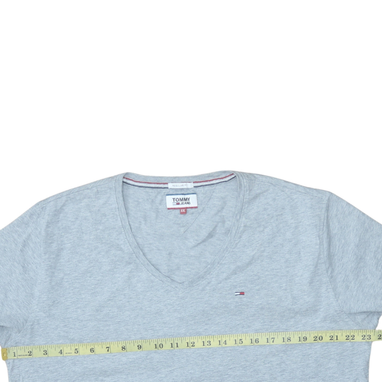 Tommy Jeans Men's Grey 2XL V-Neck Cotton Regular Fit T-Shirt