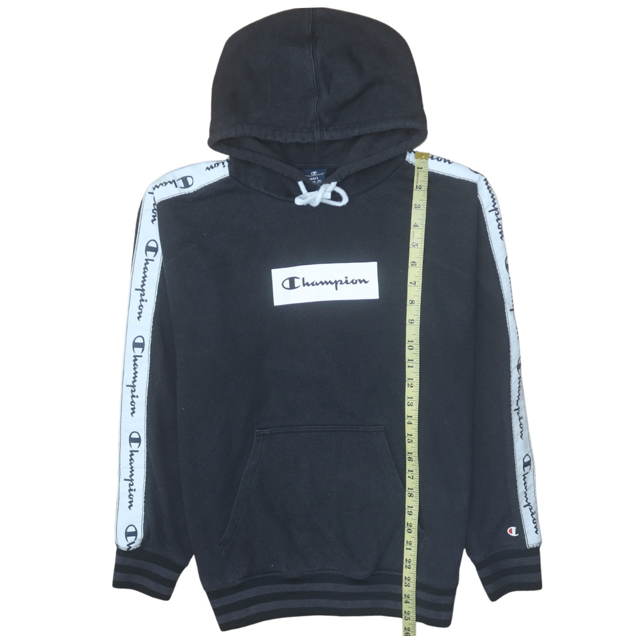 Champion Women Small Black Pullover Hoodie with Logo Tape Detail
