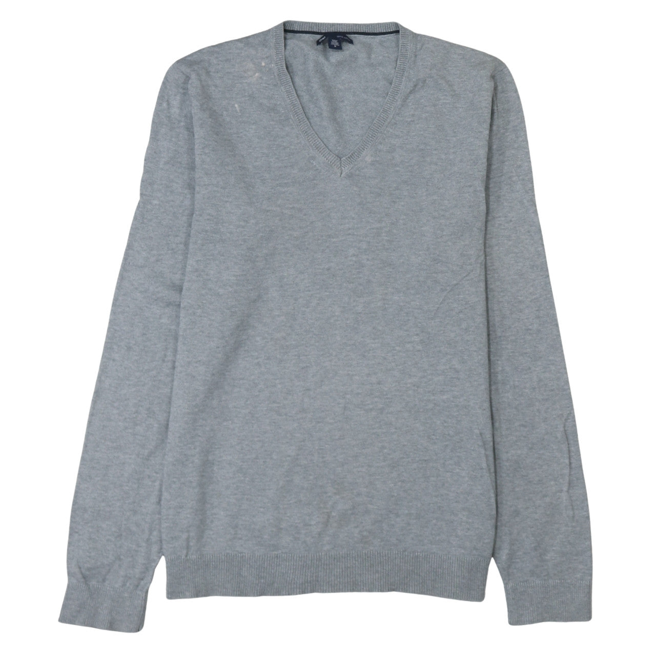 Gap Men's Grey V-Neck Cotton Pullover Jumper Size M