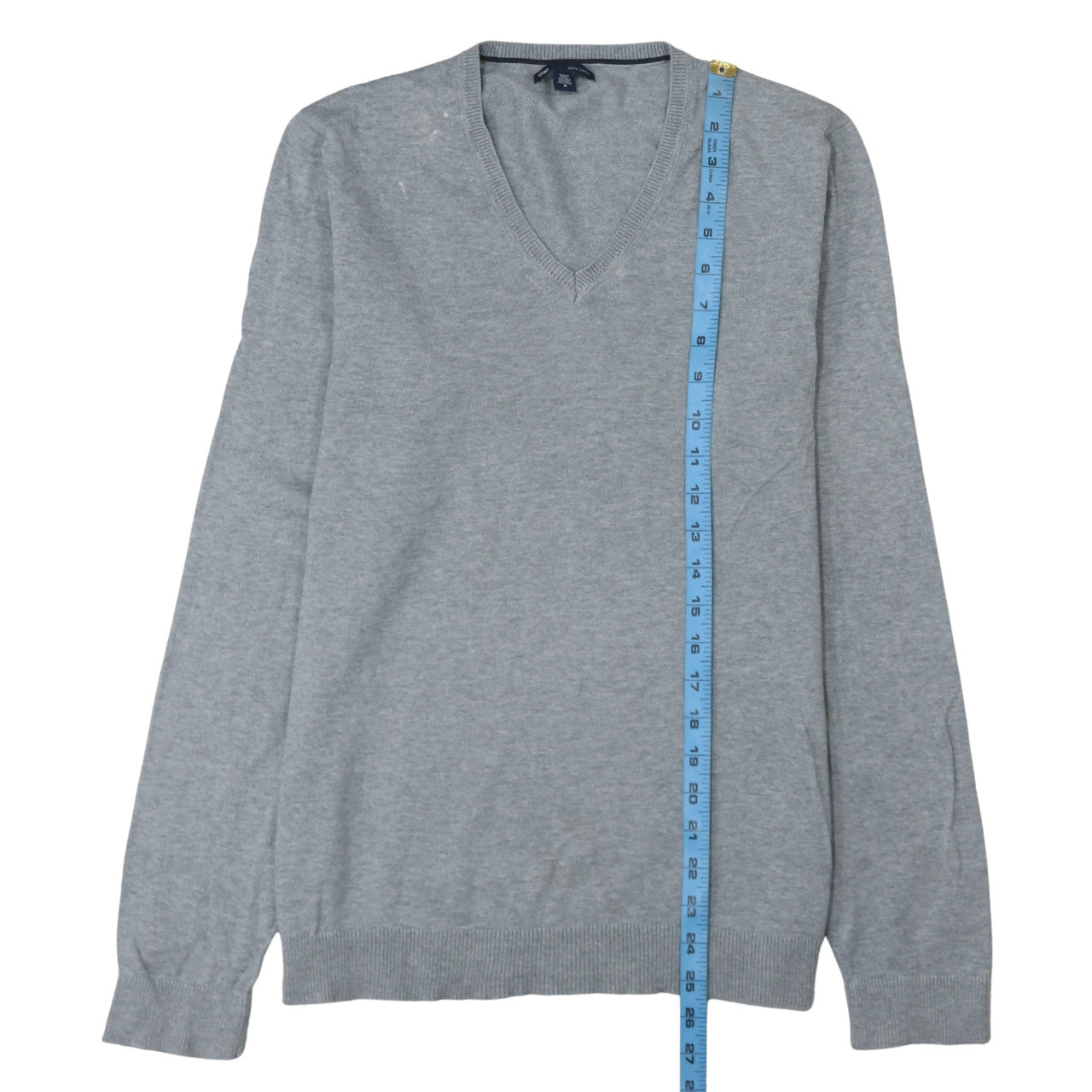 Gap Men's Grey V-Neck Cotton Pullover Jumper Size M