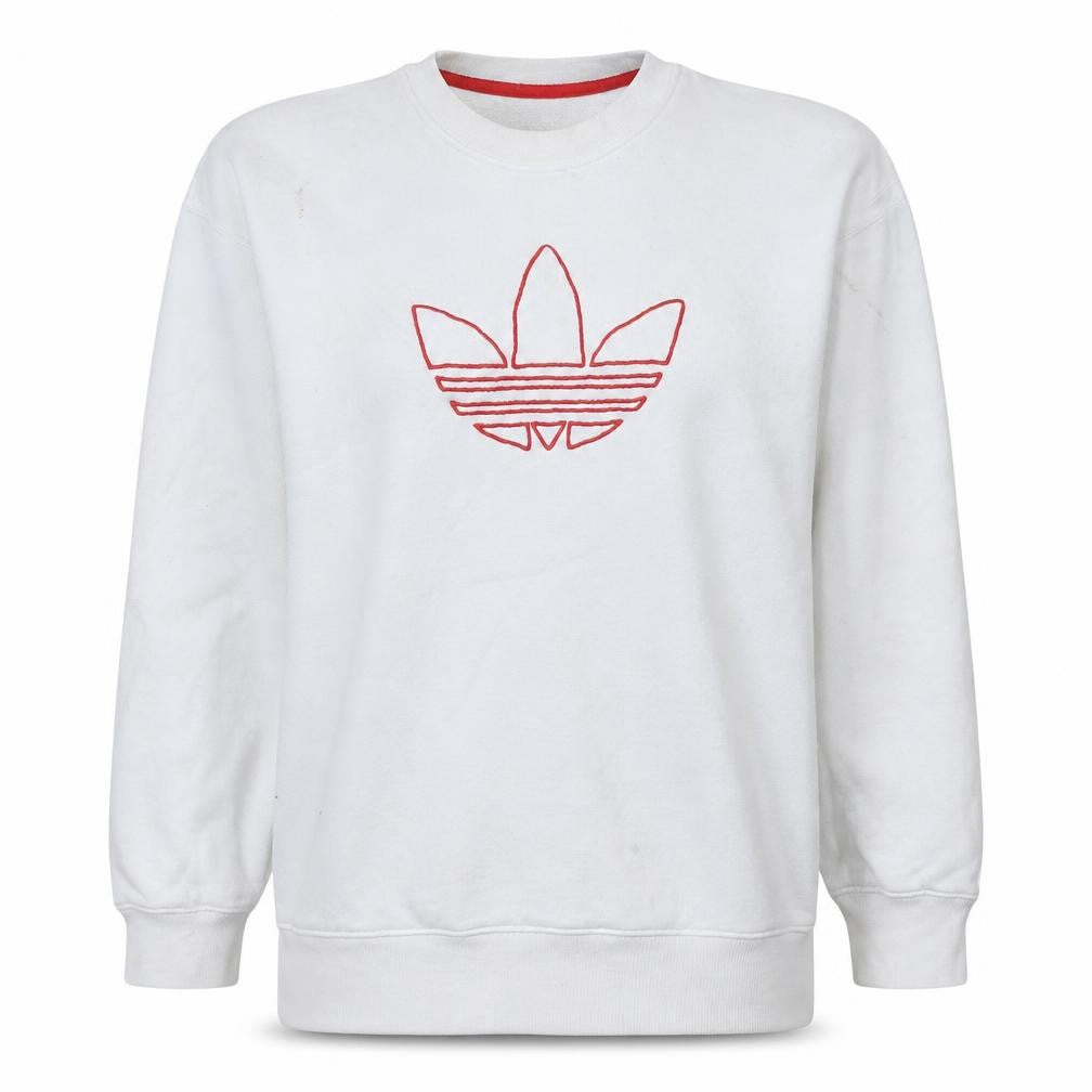 Adidas Women White Crew Neck Pullover Sweatshirt Size 10 Cotton Logo