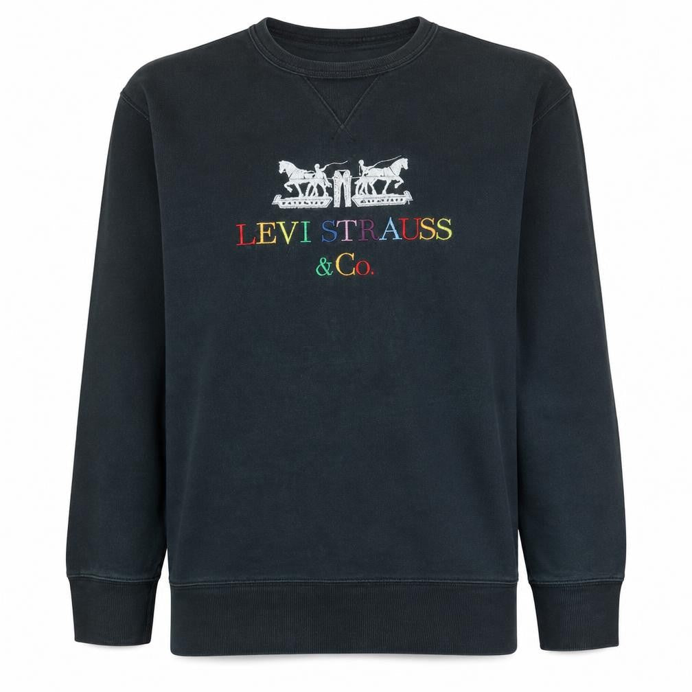 Levi's Men Black Embroidered Logo Crew Neck Sweatshirt L Regular Fit