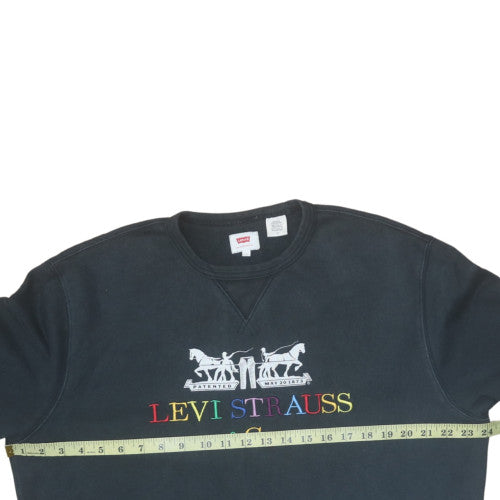 Levi's Men Black Embroidered Logo Crew Neck Sweatshirt L Regular Fit