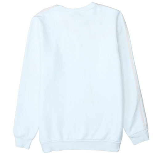 Adidas Girls White XL Pullover Sweatshirt with Logo Print and Striped Sleeves
