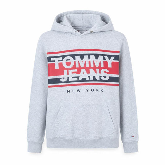 Tommy Jeans Men's Grey Hoodie Small Pullover Graphic Print Cotton
