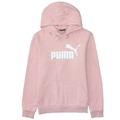 Additional front view of Puma women’s pink pullover hoodie m logo hooded sweatshirt