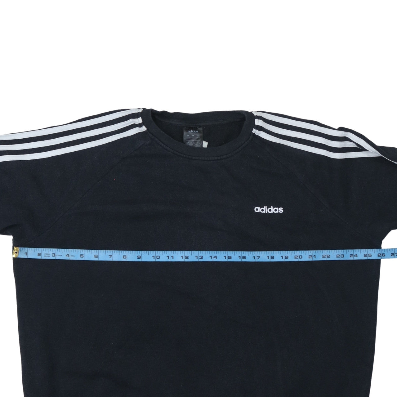 Adidas Women Black L Crew Neck Pullover Sweatshirt with Logo Stripes