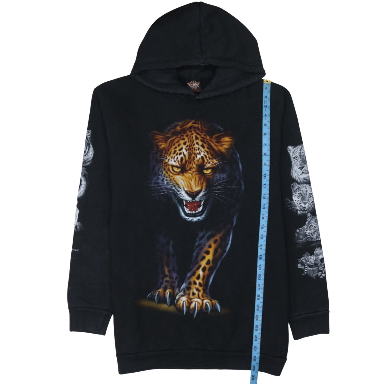 Rock Eagle Mens Black XL Pullover Hoodie Leopard Graphic Fleece