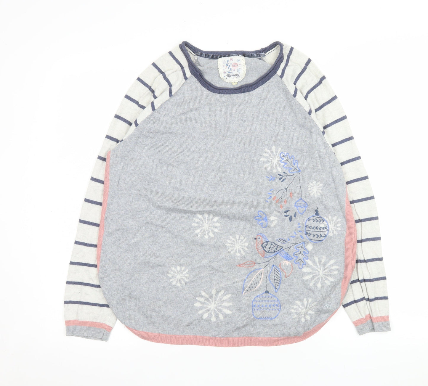 Mantaray Womens Grey Size 14 Embroidered Bird Pullover Jumper