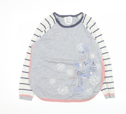 Additional front view of Mantaray women’s grey, size UK 14, embroidered bird jumper