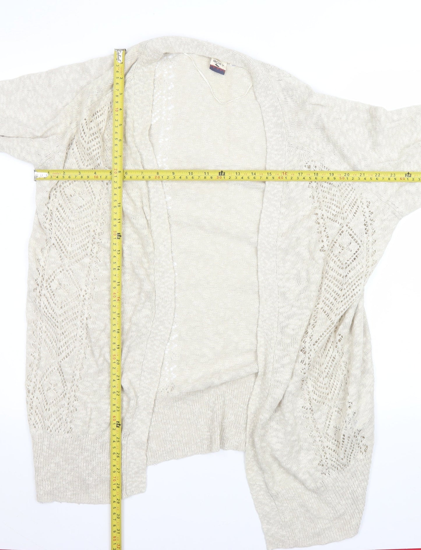 Roxy Women Beige Open Knit Long Sleeve Cardigan XL
