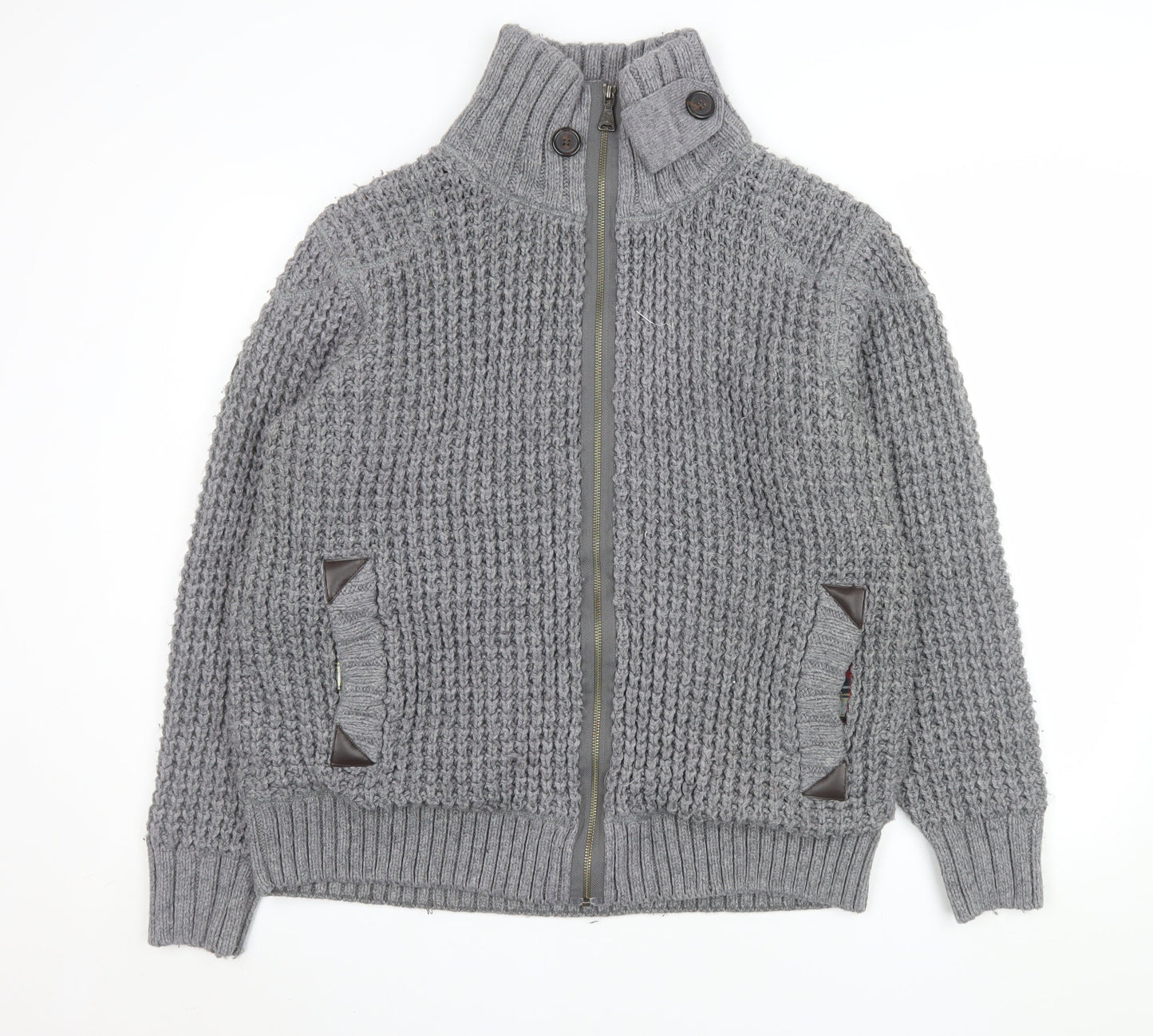 Next Men’s Grey Chunky-Knit Full Zip High Neck Jumper L