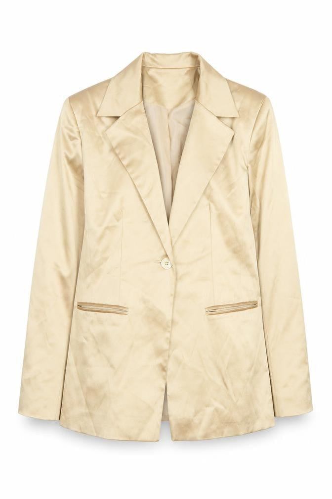 NL Collection Women Beige Single-Breasted Blazer UK 14 Tailored Satin Finish