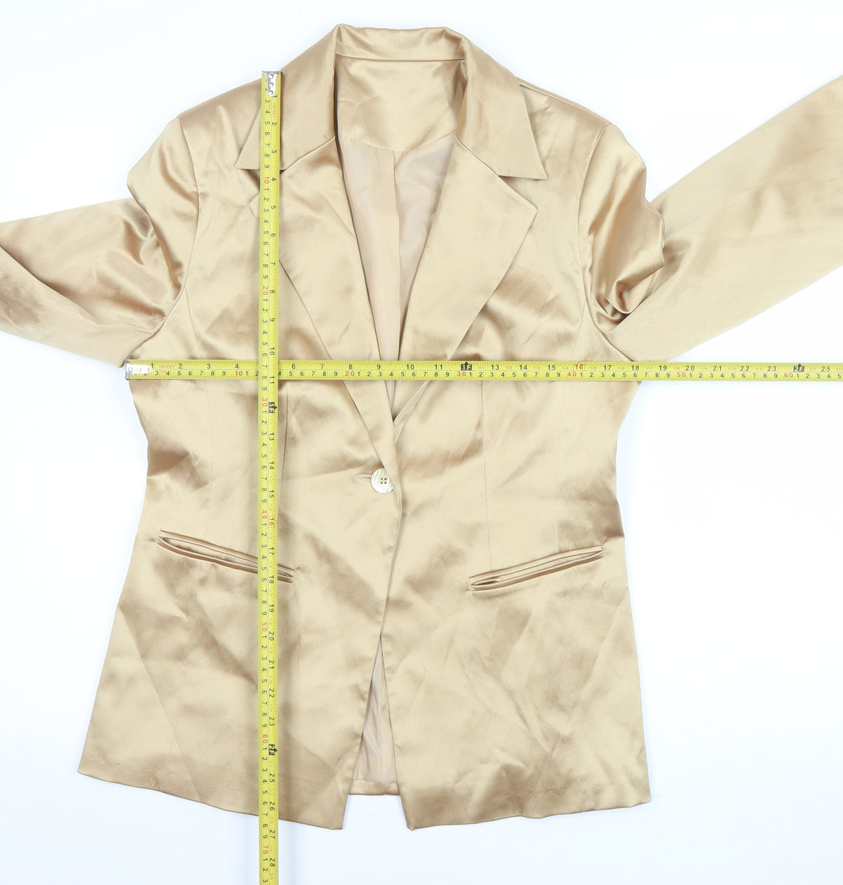 NL Collection Women Beige Single-Breasted Blazer UK 14 Tailored Satin Finish
