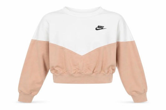 Nike Women’s Beige & White Colourblock Pullover Sweatshirt Size L