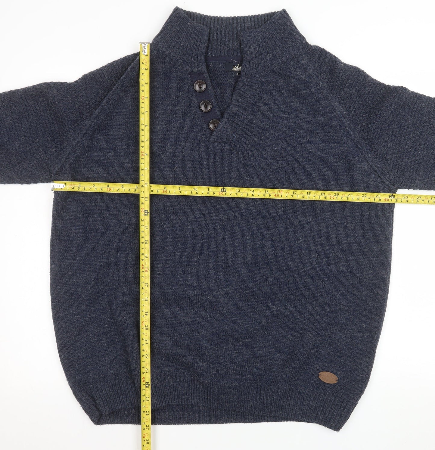 Eastex Men's Blue Henley Jumper XL Wool Blend Knit